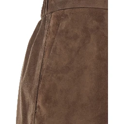 Gazza Brown Midi Skirt with Drawstring on the Front and Elasticized Waist on the Back in Suede for Women