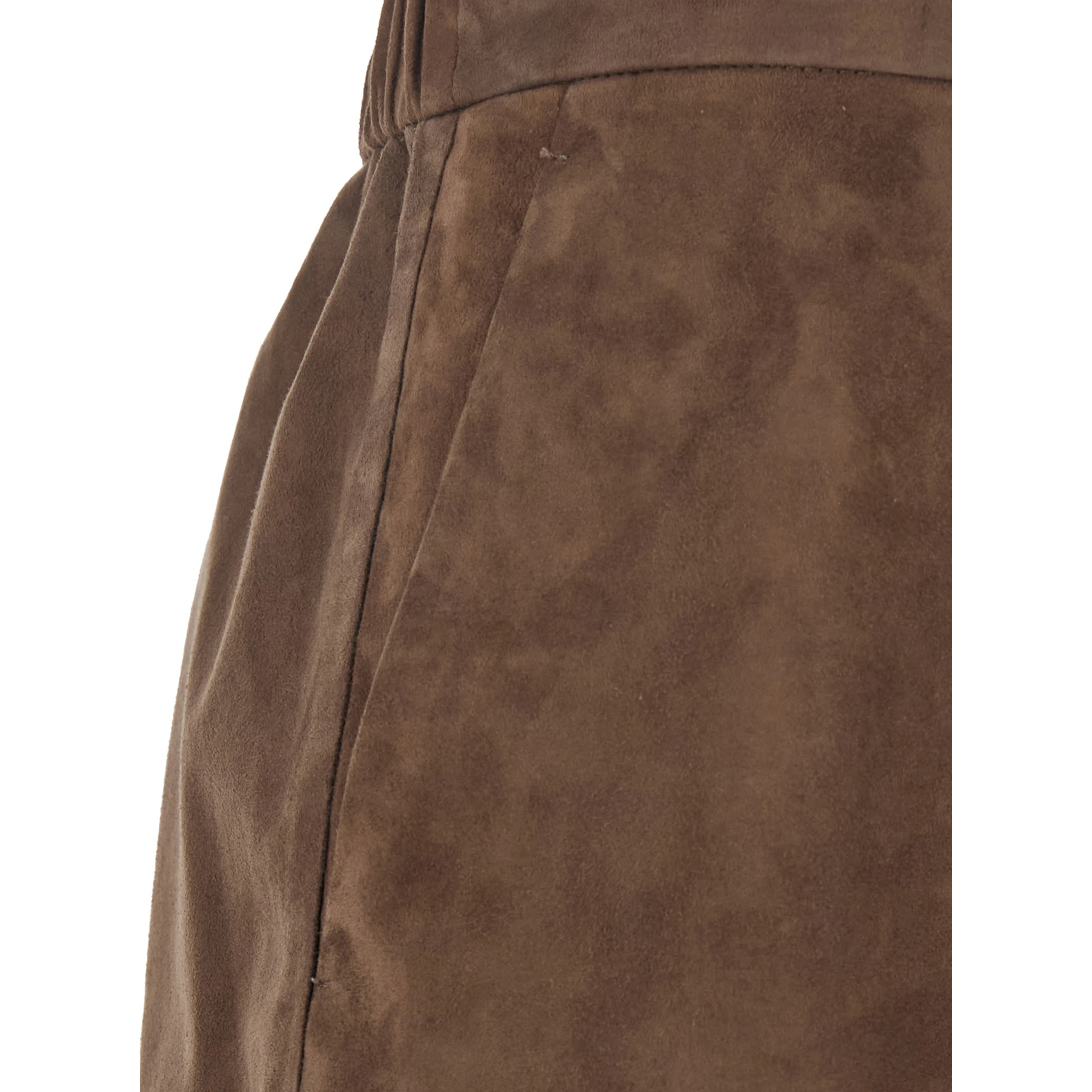 Gazza Brown Midi Skirt with Drawstring on the Front and Elasticized Waist on the Back in Suede for Women