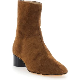 Carole Brown Ankle Boots with Medium Block  Heel in Suede for Women
