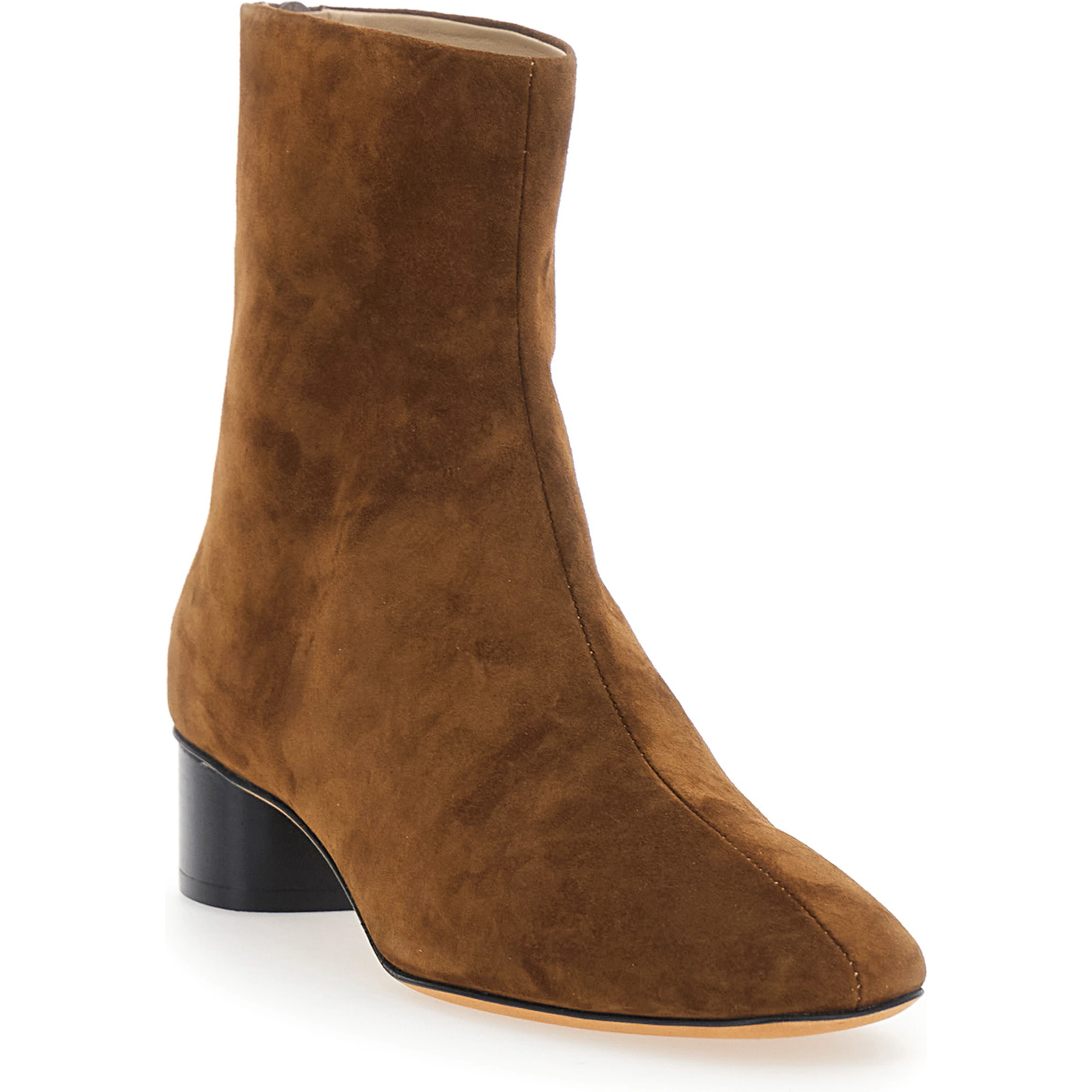 Carole Brown Ankle Boots with Medium Block  Heel in Suede for Women
