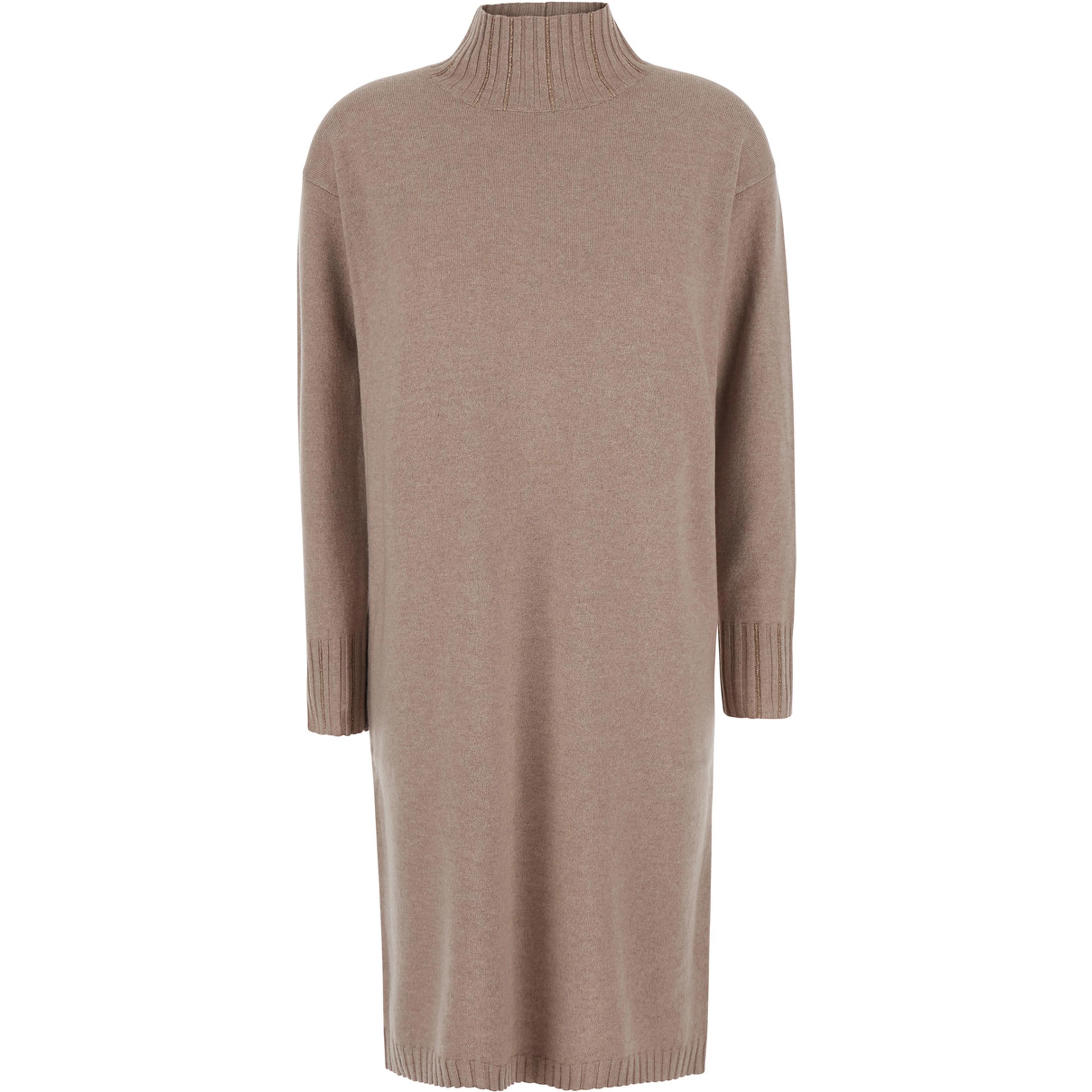 beige Dress with high collar and rhinestone details in wool and silk Blend women