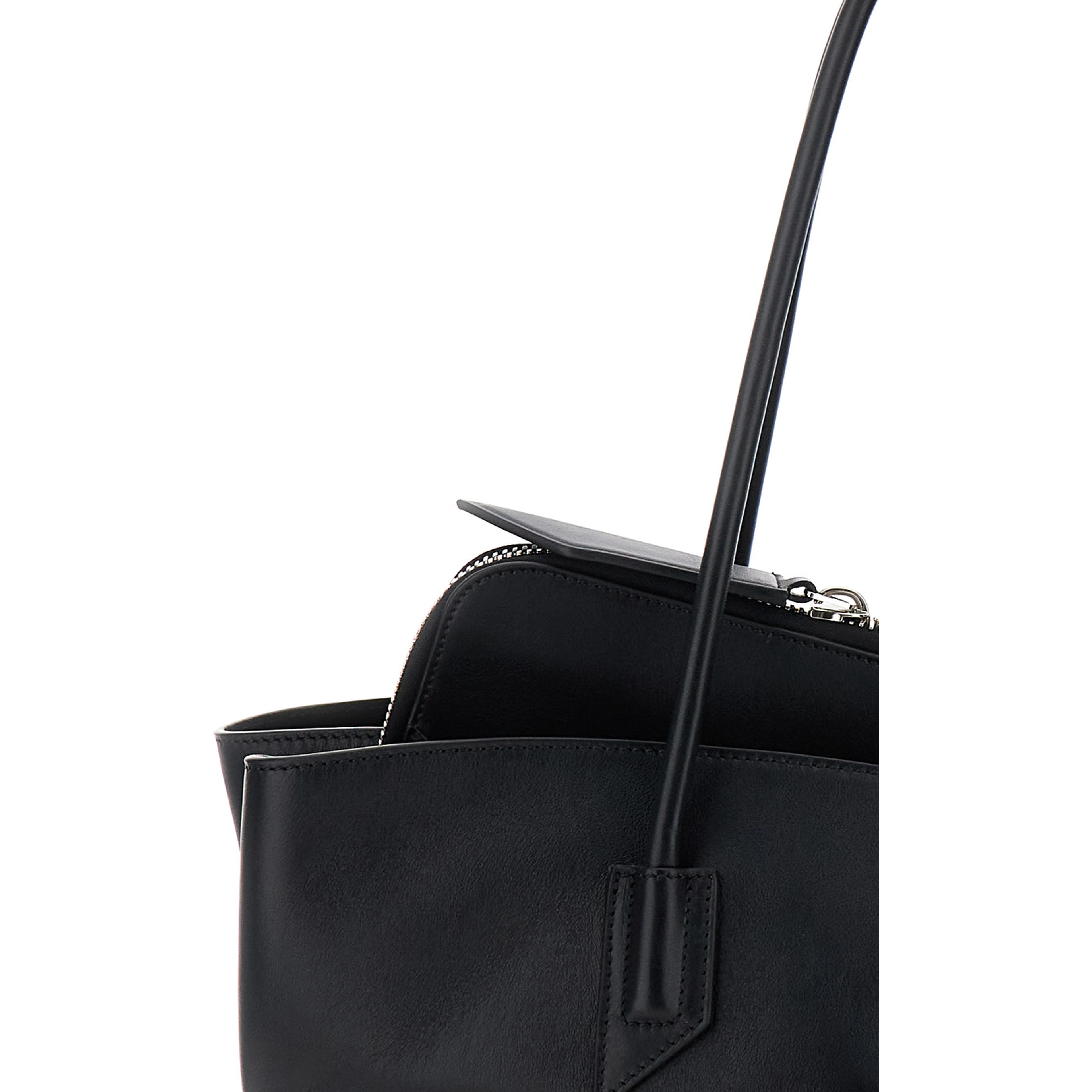 Shoulder Bag Passeggiata Medium with Asymmetric Design and Two Top Handles in Black Leather for Women