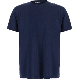 Blue Crew neck T-shirt with logo embroidery on the front in Blend cotton for men