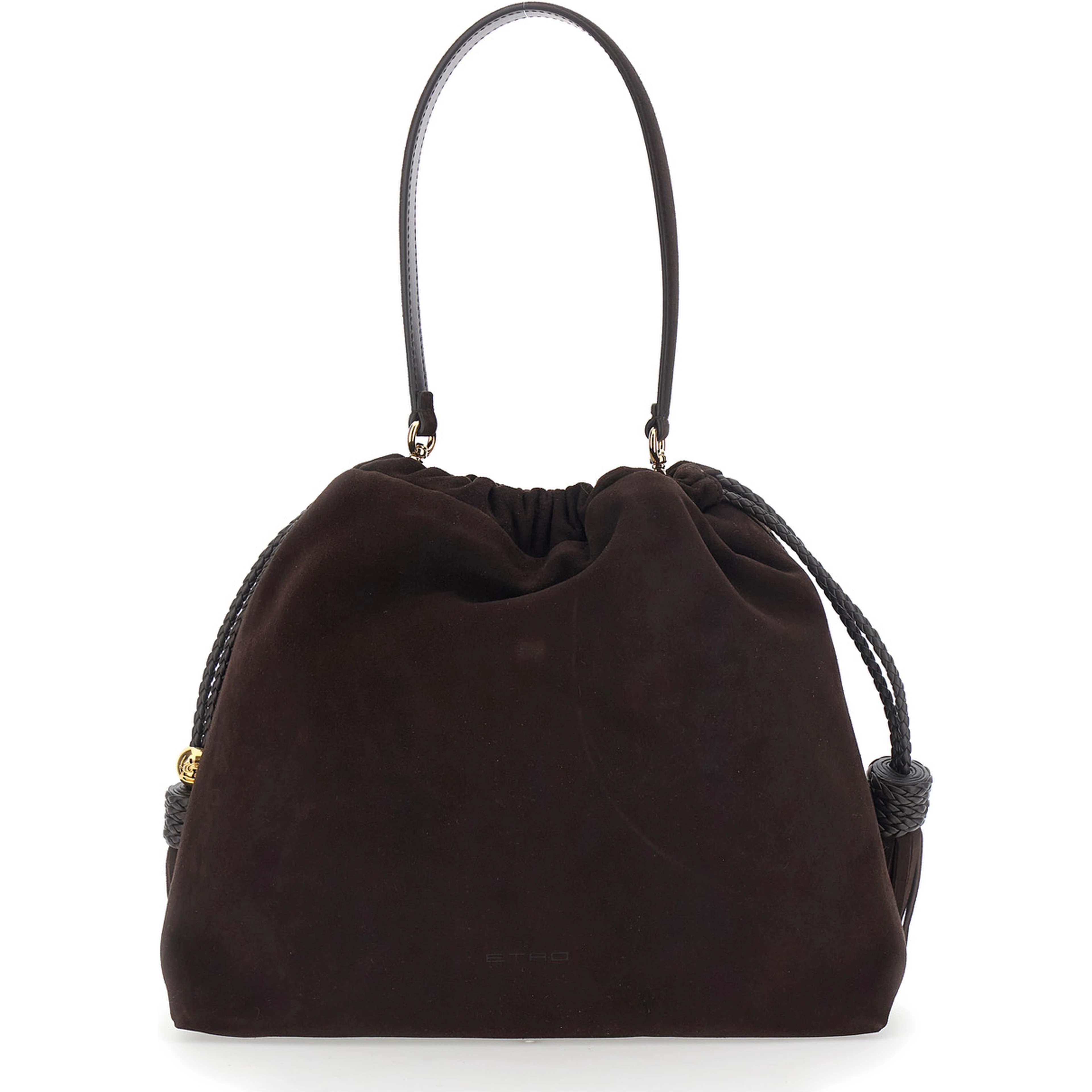 Kalispera Brown Shoulder bag with Drawstring Closure and Tassels on the Front in Suede for Women
