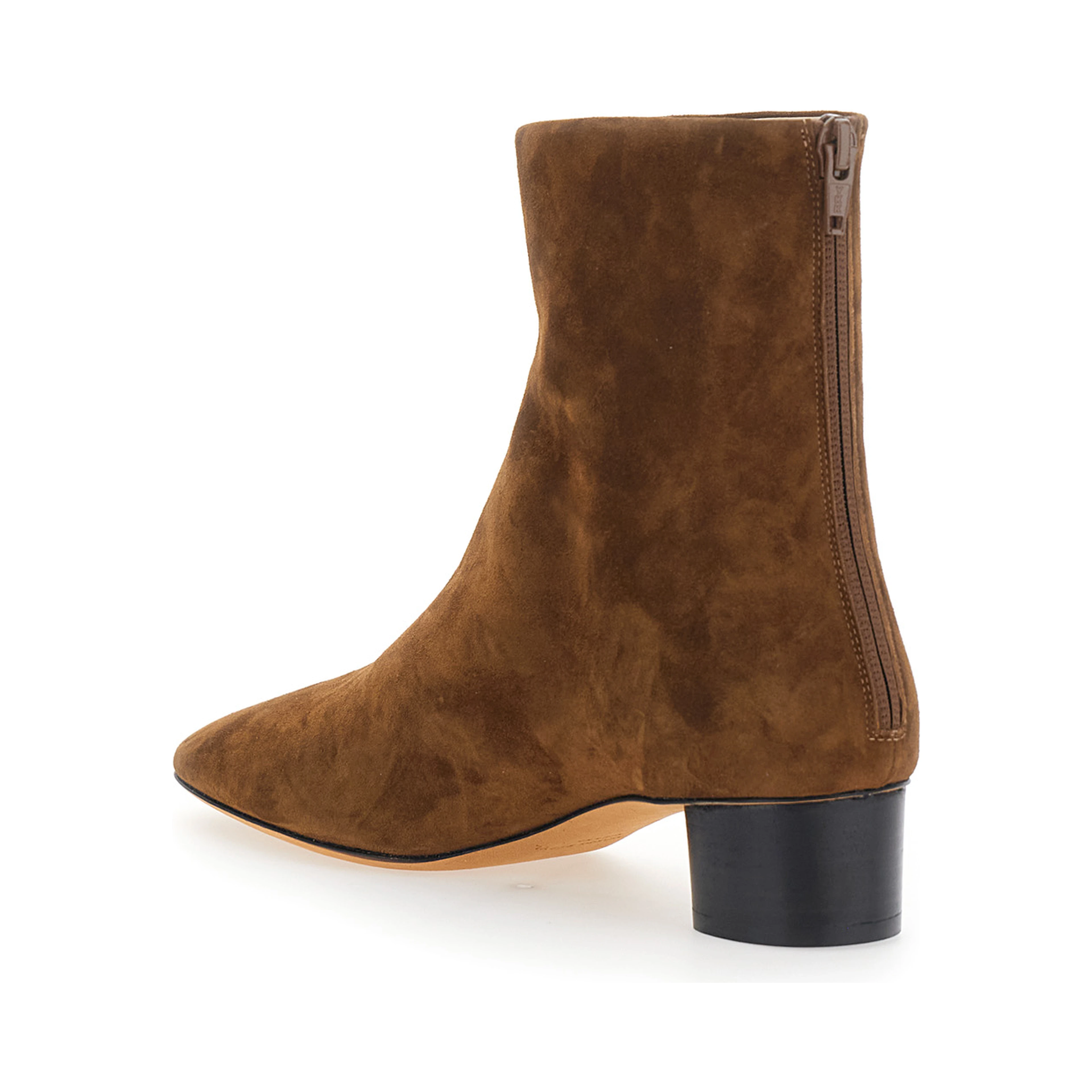Carole Brown Ankle Boots with Medium Block  Heel in Suede for Women