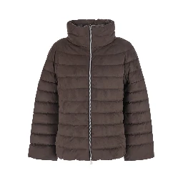brown Down jacket with high collar and design in faux suede in fabric for women