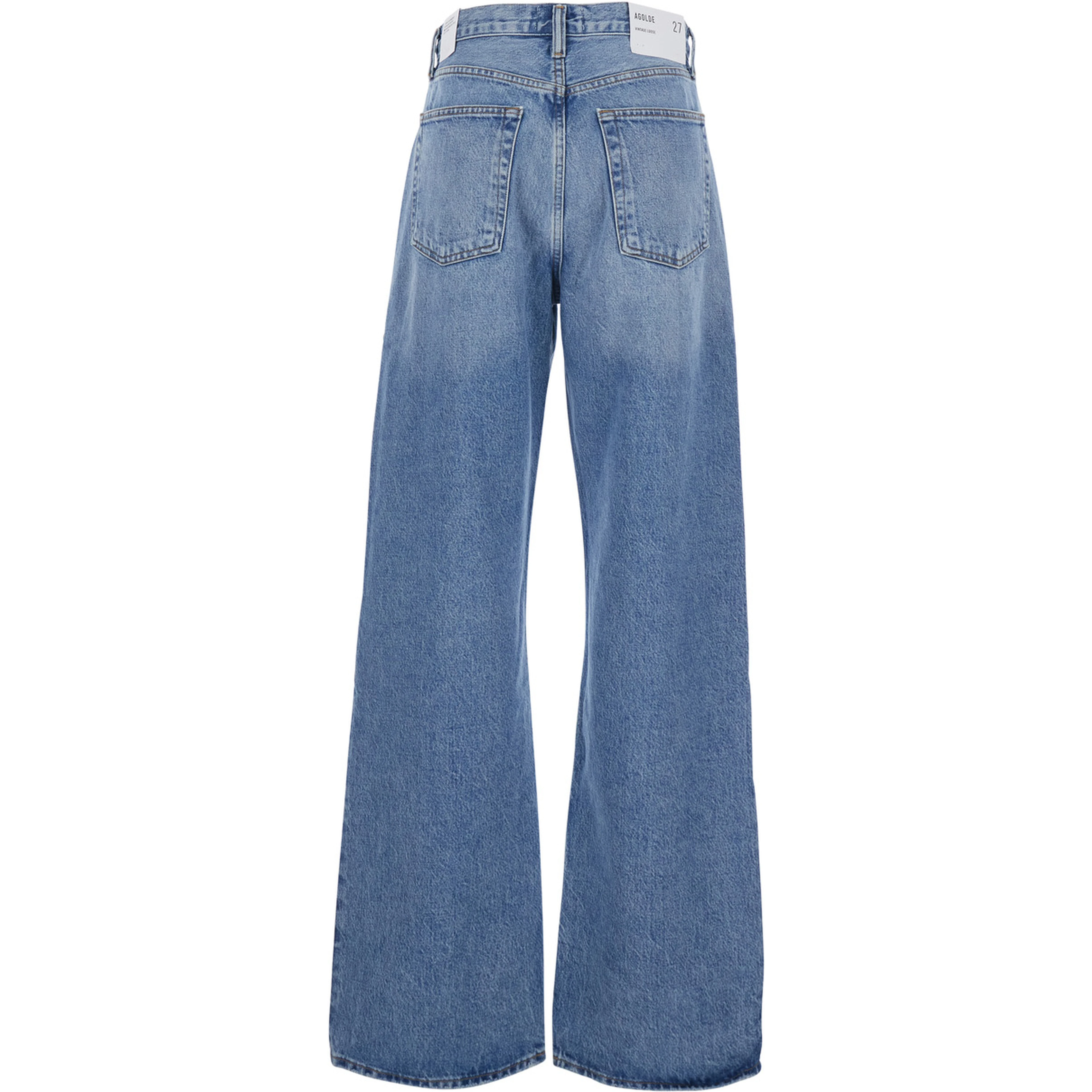 Light Blue Jeans with Wide Leg and Vintage Effect in Denim for Women