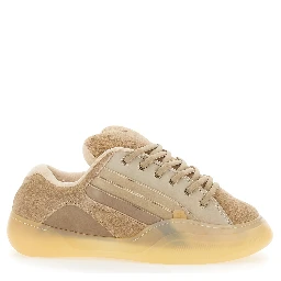 Quad Vamp Beige Sneakers with logo lettering in suede for men