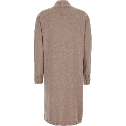 beige Dress with high collar and rhinestone details in wool and silk Blend women