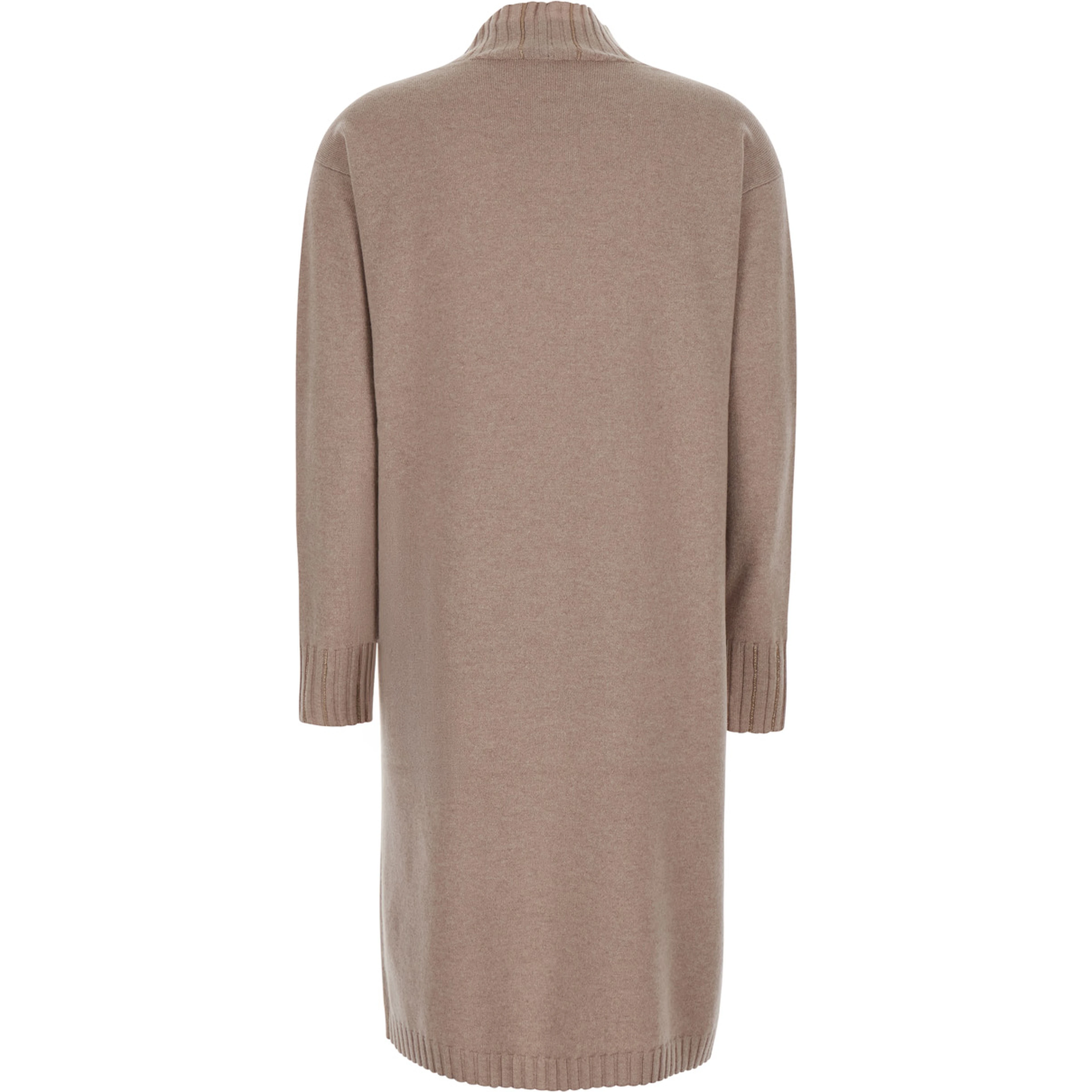 beige Dress with high collar and rhinestone details in wool and silk Blend women