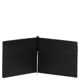 Wallet with Logo on the Front in Black Leather for Men