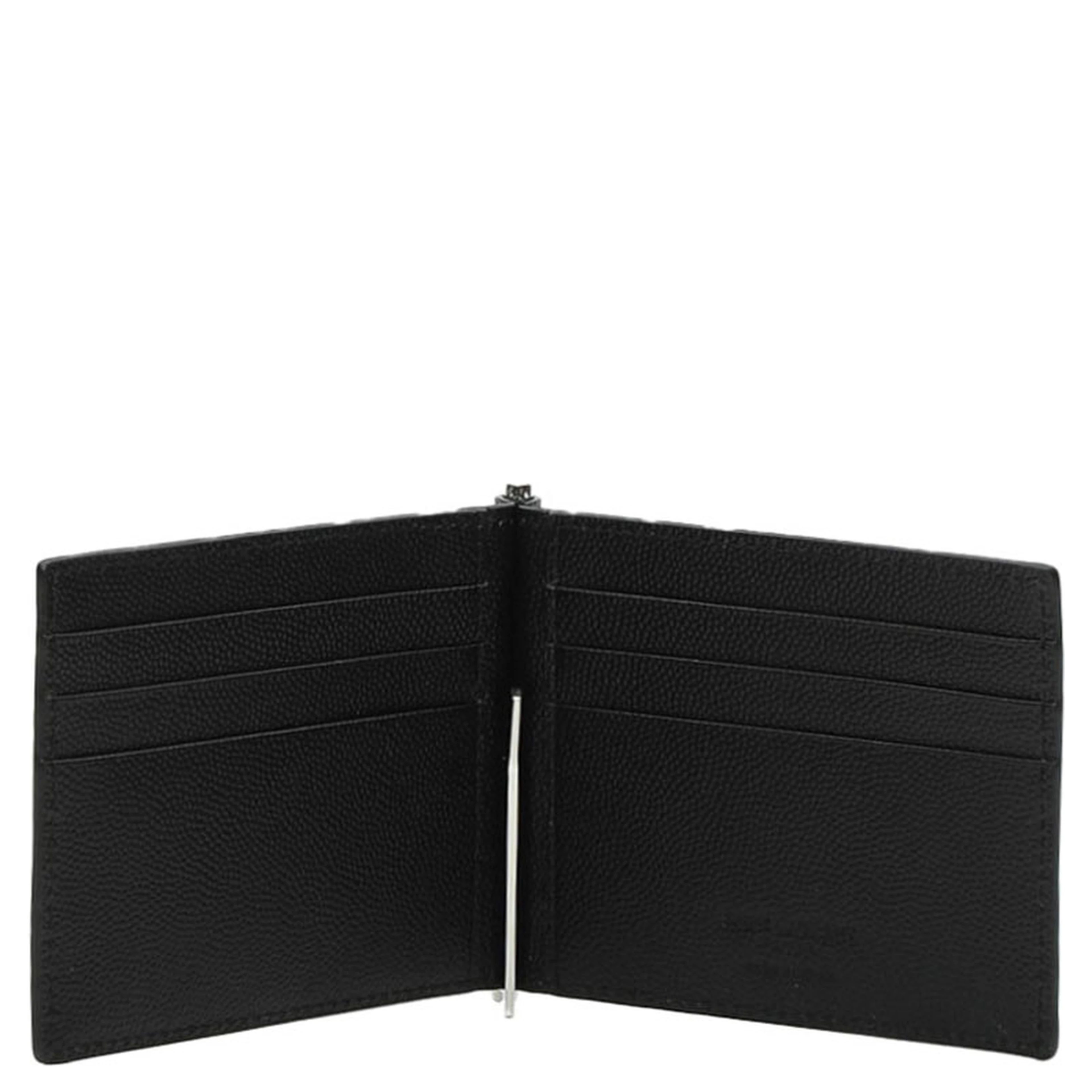 Wallet with Logo on the Front in Black Leather for Men