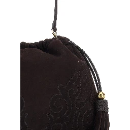 Kalispera Brown Shoulder bag with Drawstring Closure and Tassels on the Front in Suede for Women