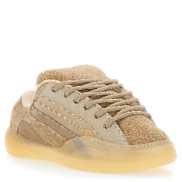 Quad Vamp Beige Sneakers with logo lettering in suede for men