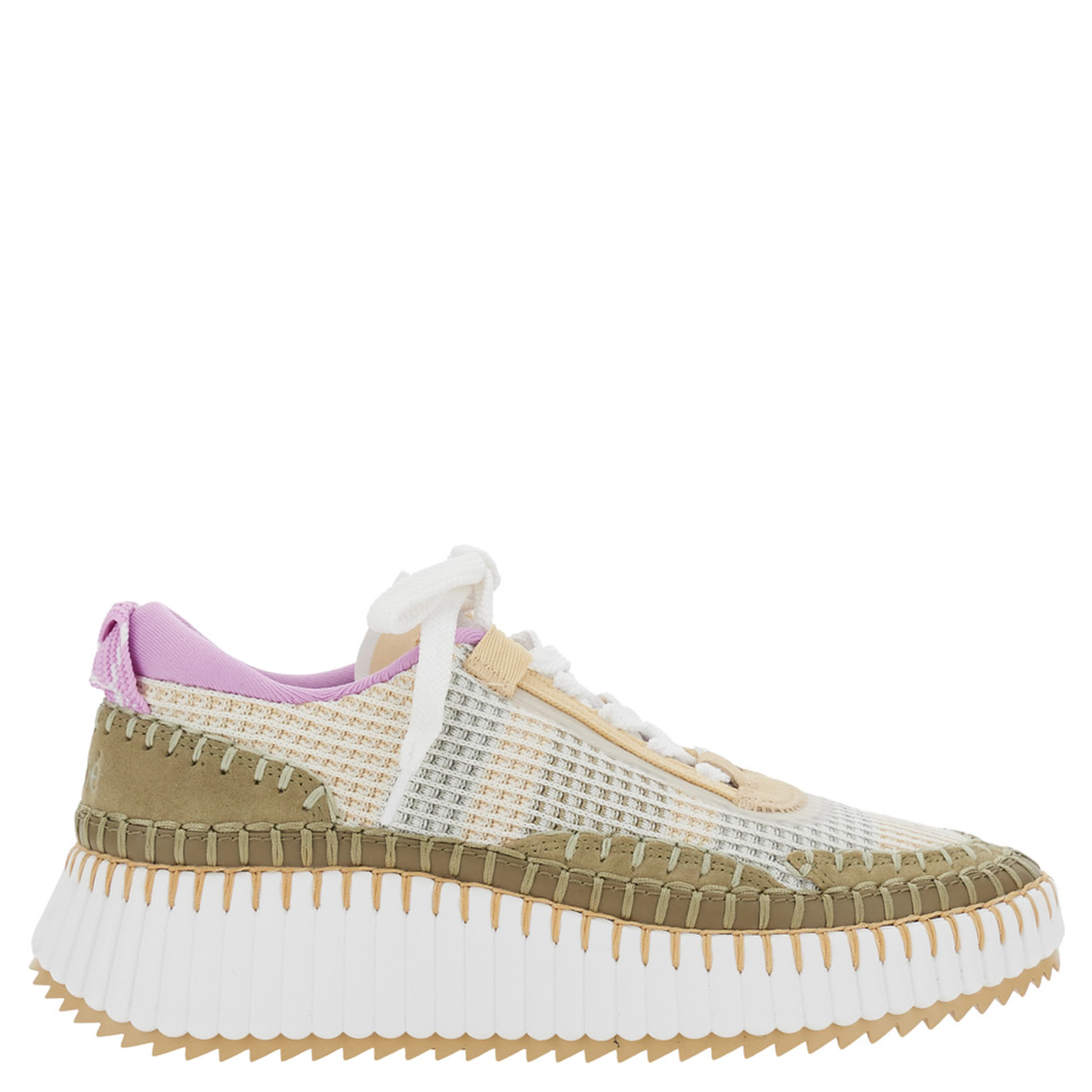 Nama Beige Sneakers with High Platform and Contrasting Details in Suede for Women