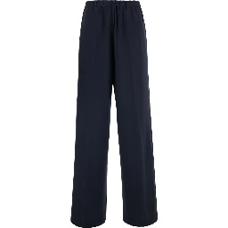 Blue Pants with elasticated waist and strass detail in wool blend woman