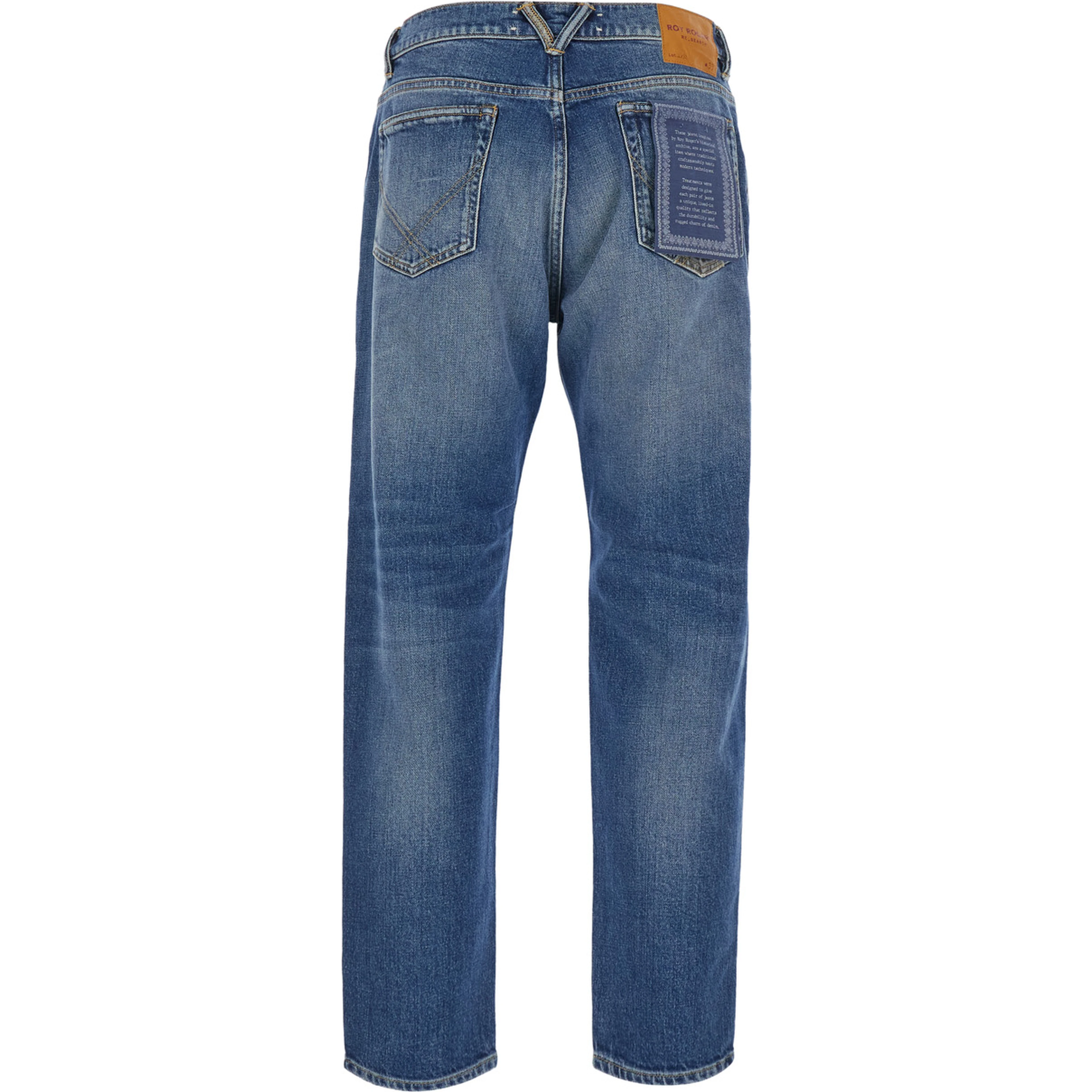 Blue Jeans with logo patch on the back and faded design in denim for men