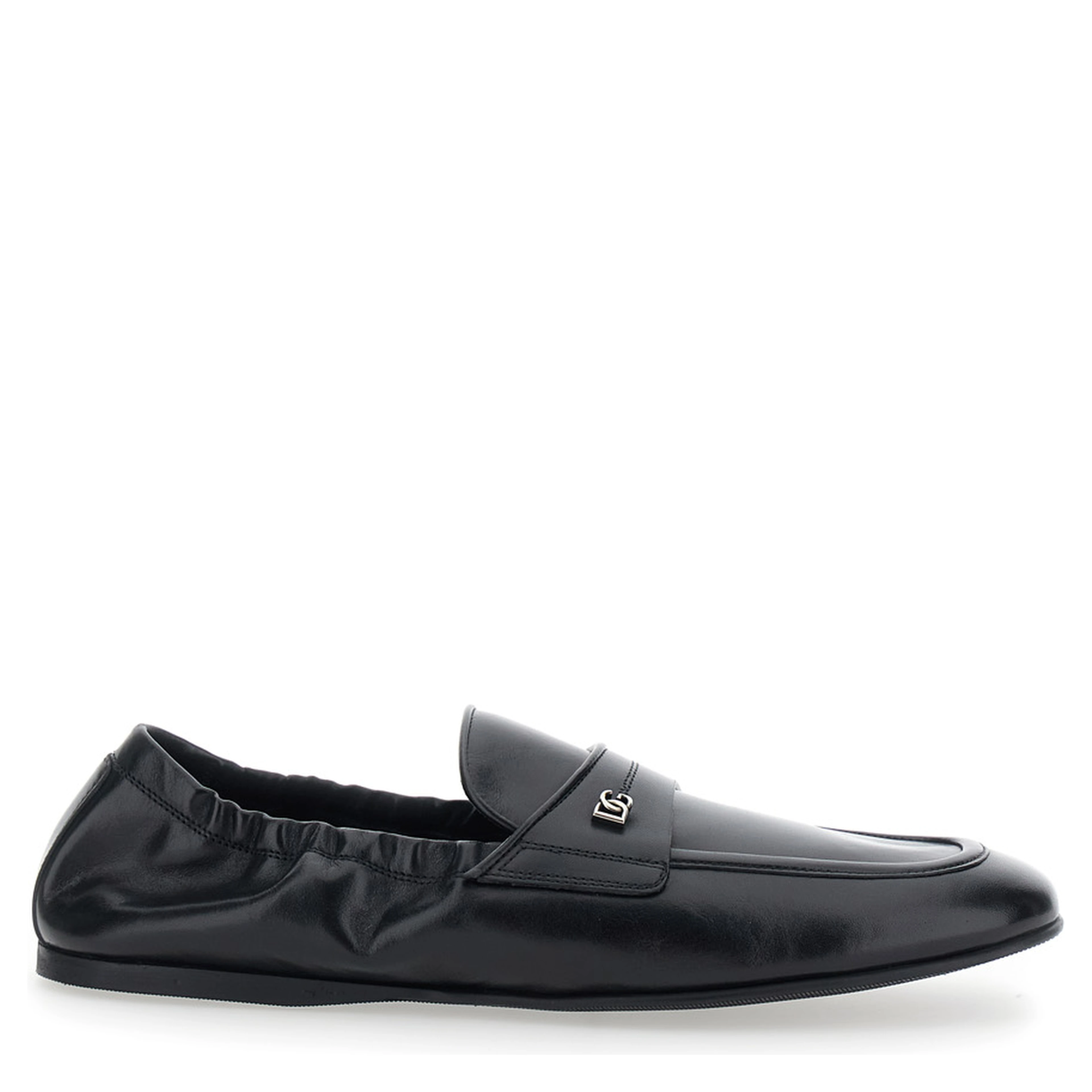 ARIOSTO black Loafers with elasticized back and DG plate in leather for men