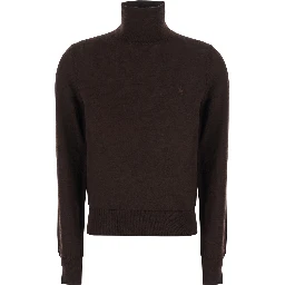Brown High Neck Sweater with Tone-on-Tone Pony Logo in wool for Women