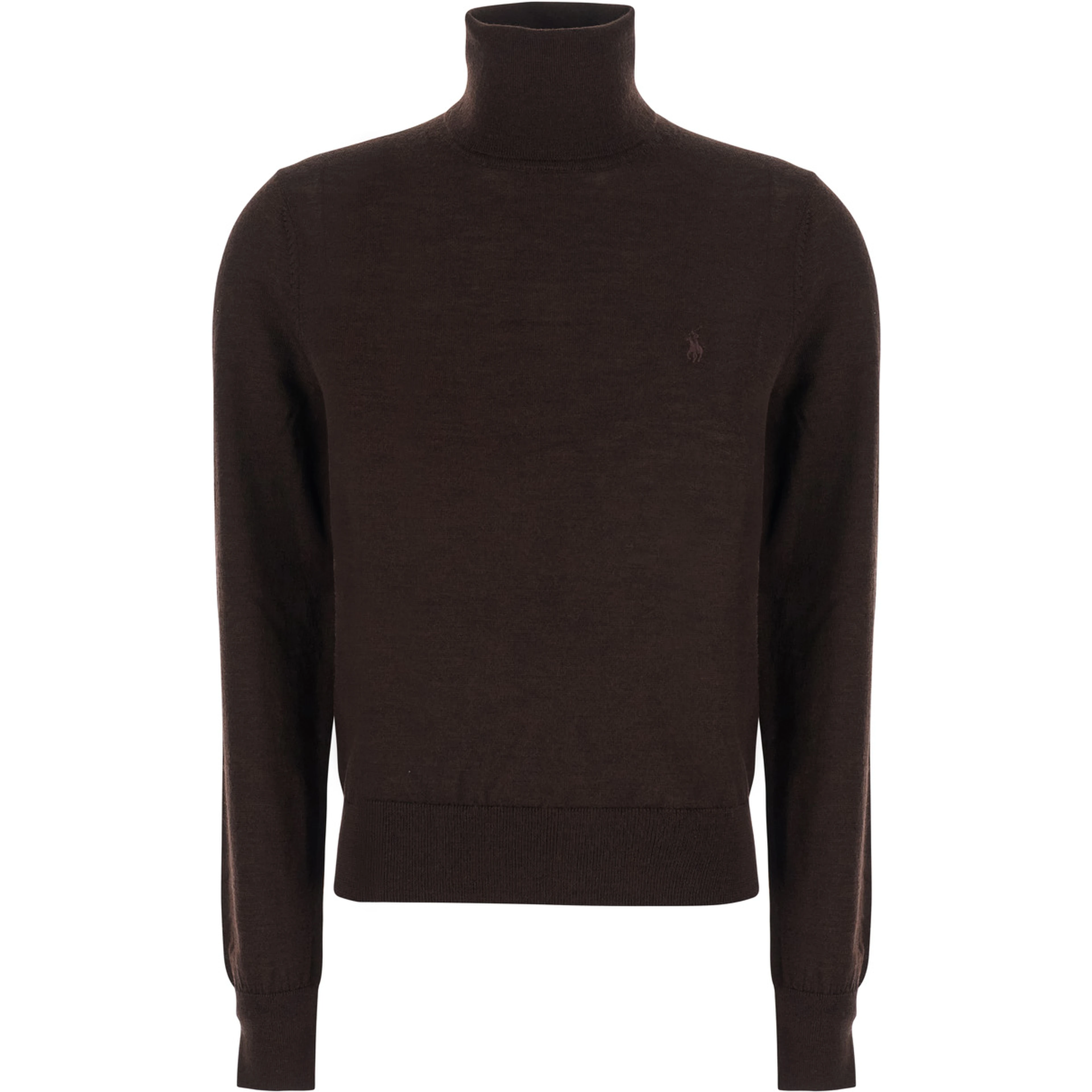 Brown High Neck Sweater with Tone-on-Tone Pony Logo in wool for Women