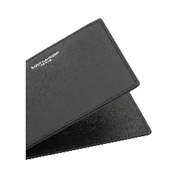 Wallet with Logo on the Front in Black Leather for Men