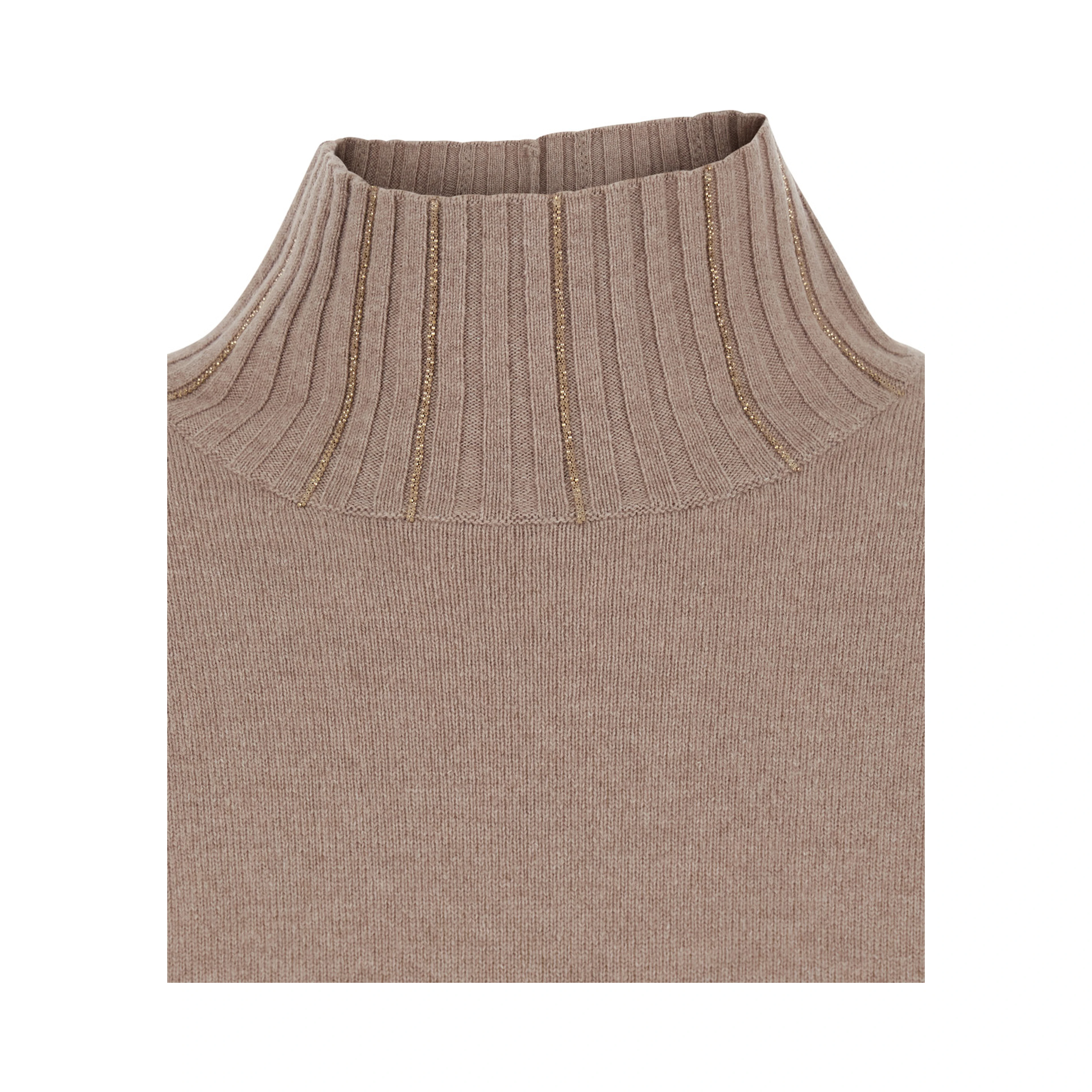 beige Dress with high collar and rhinestone details in wool and silk Blend women