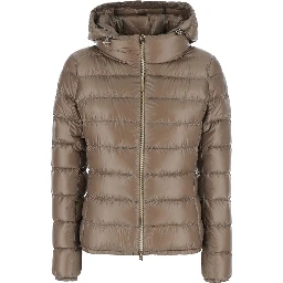 Giada Beige Down jacket with Removable Hood in Tech Fabric for Women