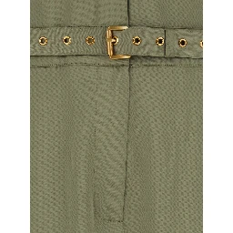 Green Jumpsuit with classic collar and buckled belt in tech fabric for women