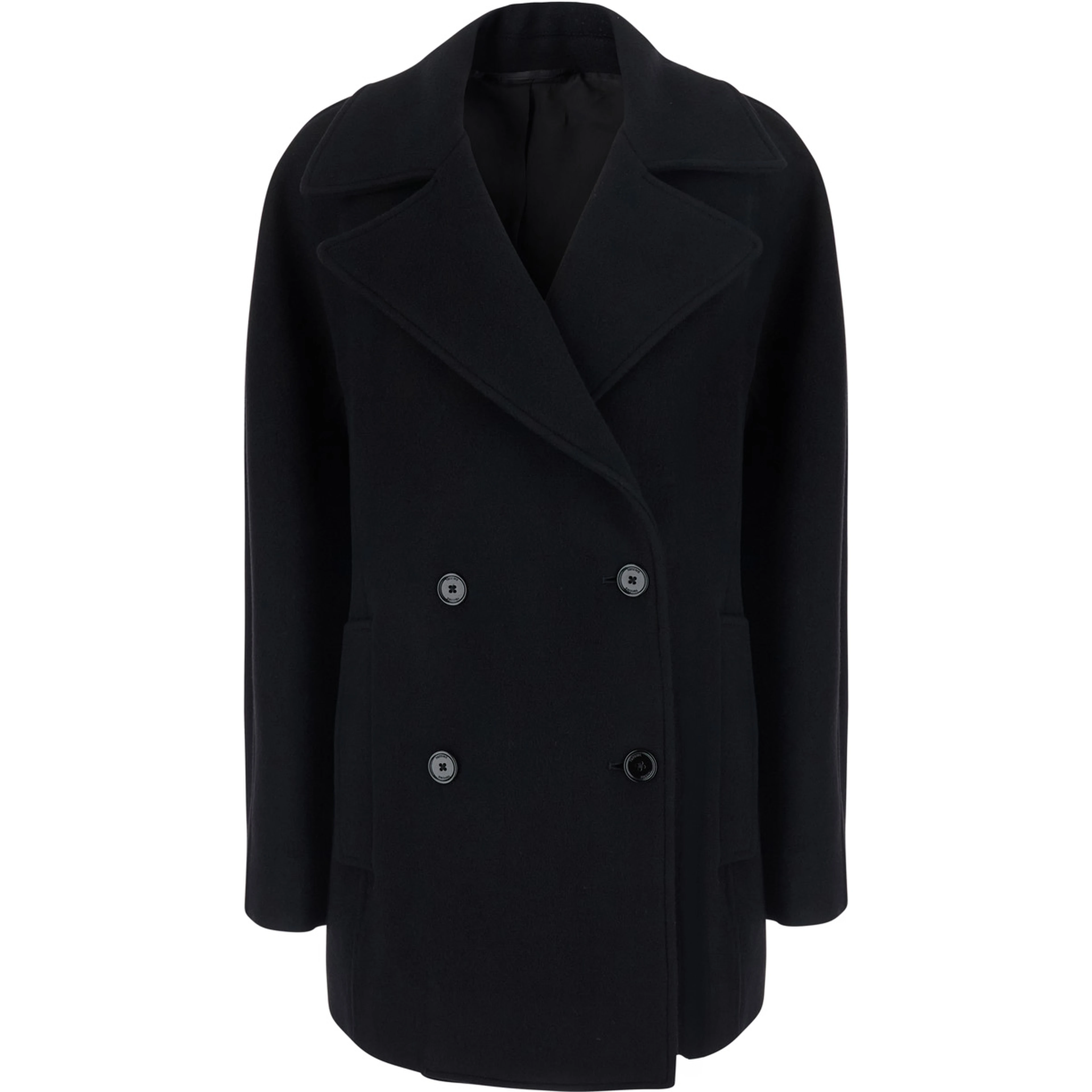 Black Double-breasted Jacket with Notched Revers in Wool Blend Women
