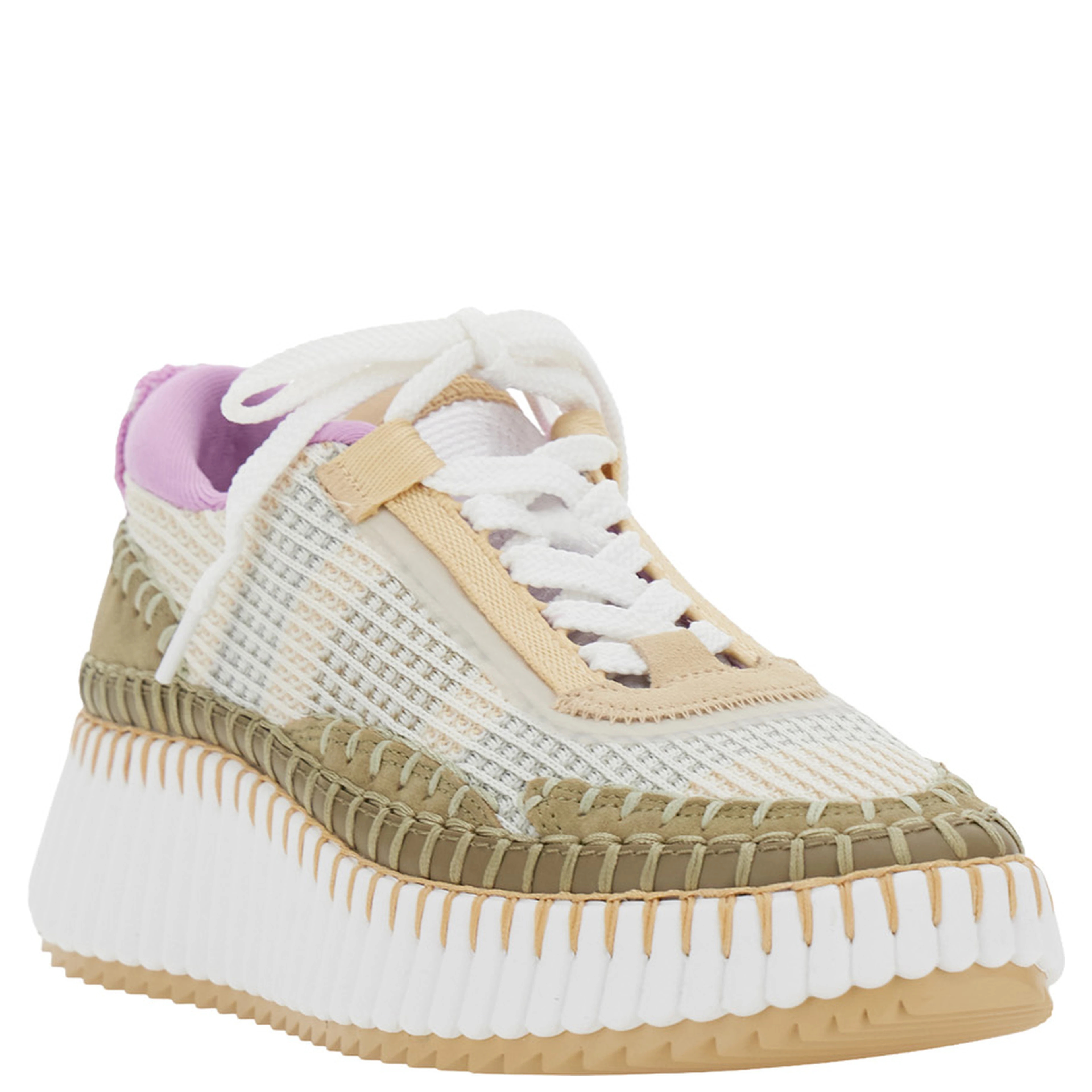 Nama Beige Sneakers with High Platform and Contrasting Details in Suede for Women