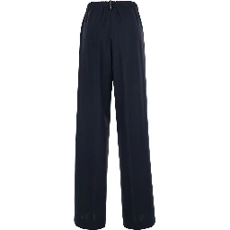 Blue Pants with elasticated waist and strass detail in wool blend woman