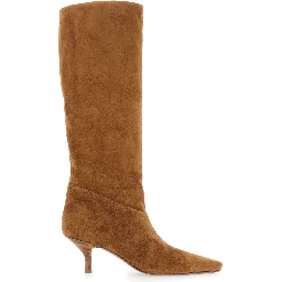 Rose Brown Boots with Pointed Toe and High Heel in Suede for Women