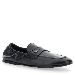 ARIOSTO black Loafers with elasticized back and DG plate in leather for men
