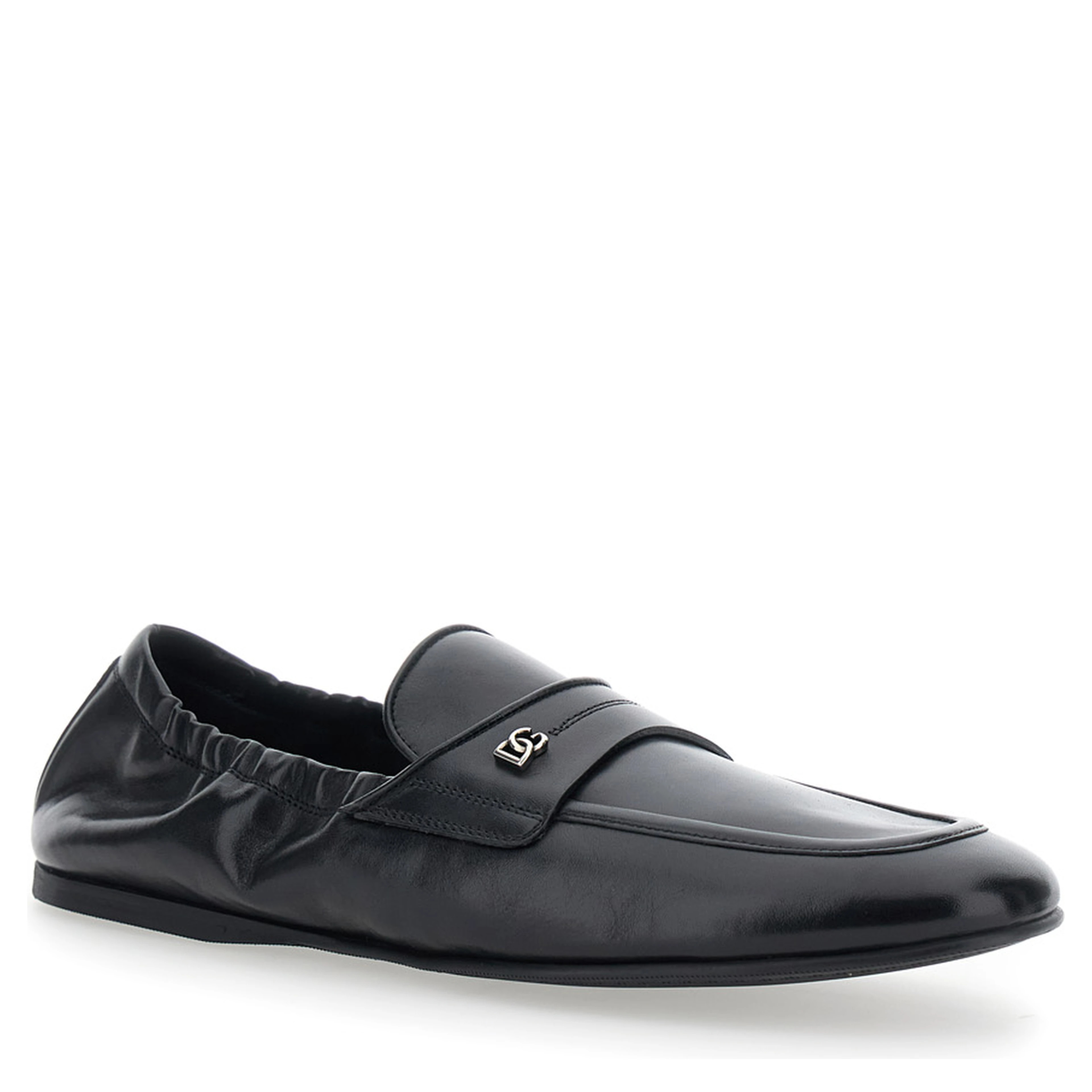 ARIOSTO black Loafers with elasticized back and DG plate in leather for men