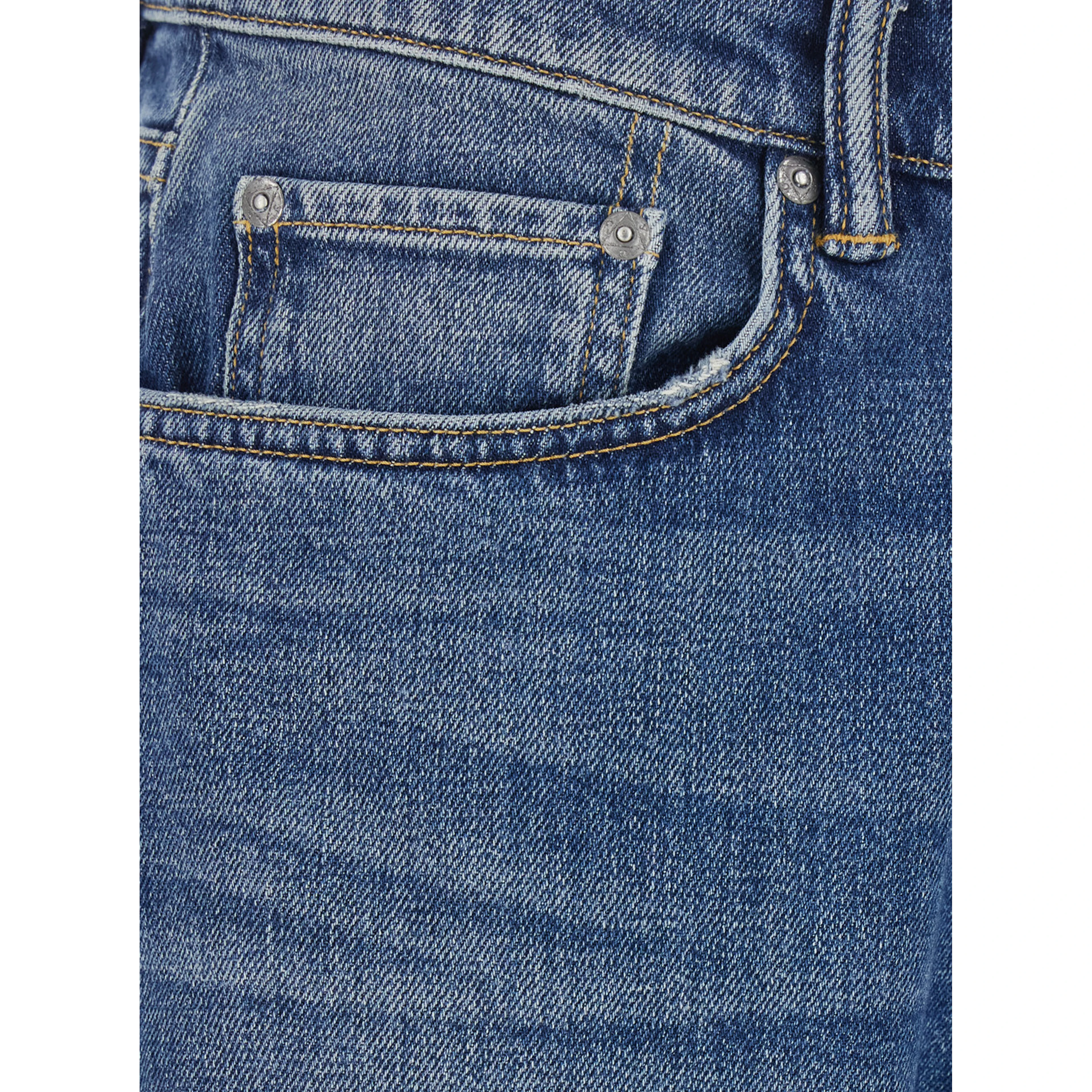 Blue Jeans with logo patch on the back and faded design in denim for men
