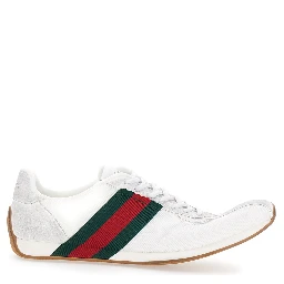Tempo White Sneakers with raised toe and lateral Web Stripe band in leather and fabric Men
