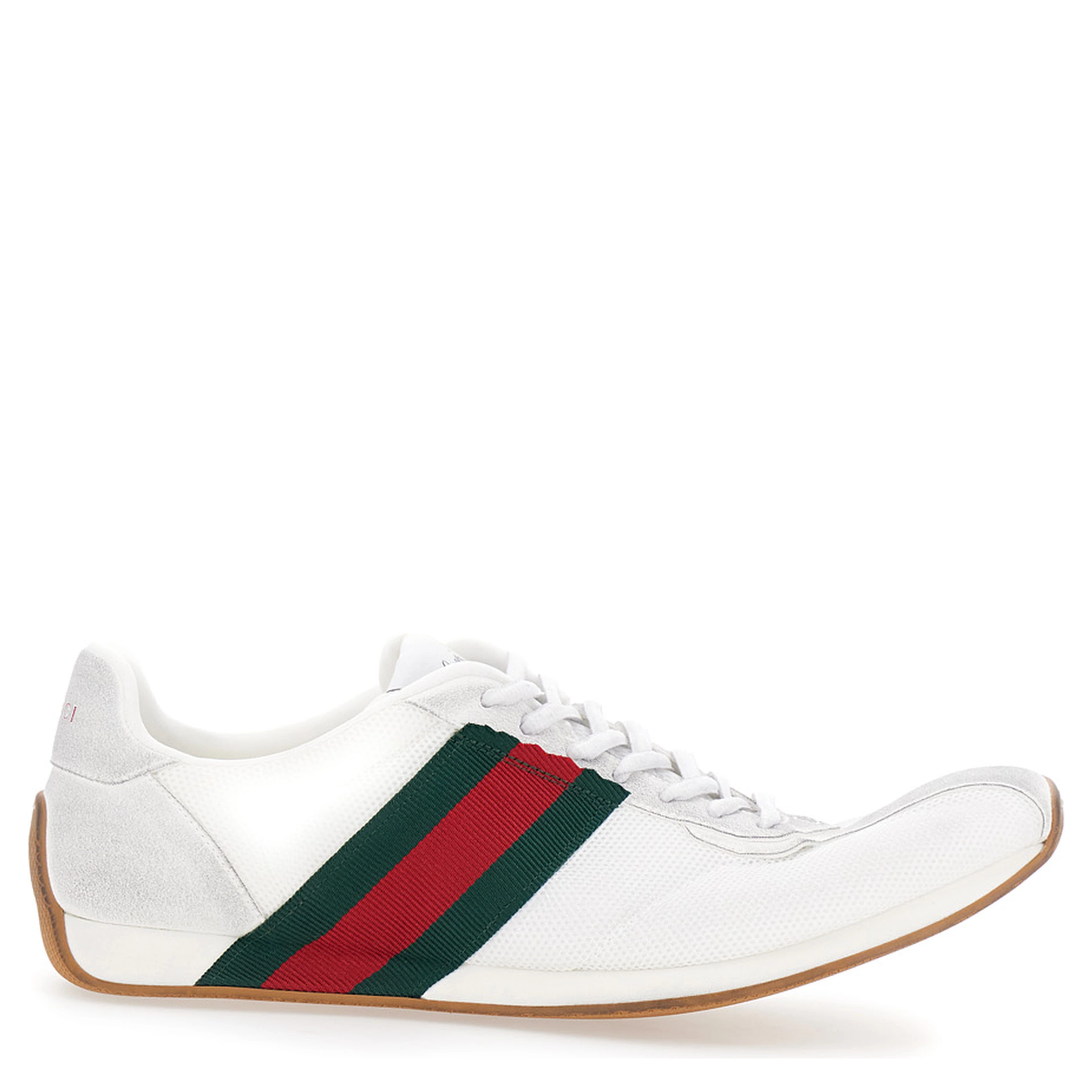 Tempo White Sneakers with raised toe and lateral Web Stripe band in leather and fabric Men