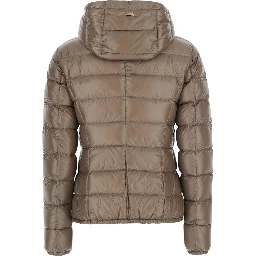 Giada Beige Down jacket with Removable Hood in Tech Fabric for Women