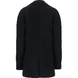 Black Double-breasted Jacket with Notched Revers in Wool Blend Women