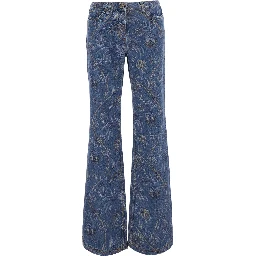 Multicolor Flared Jeans with All-Over Print in Denim for Women