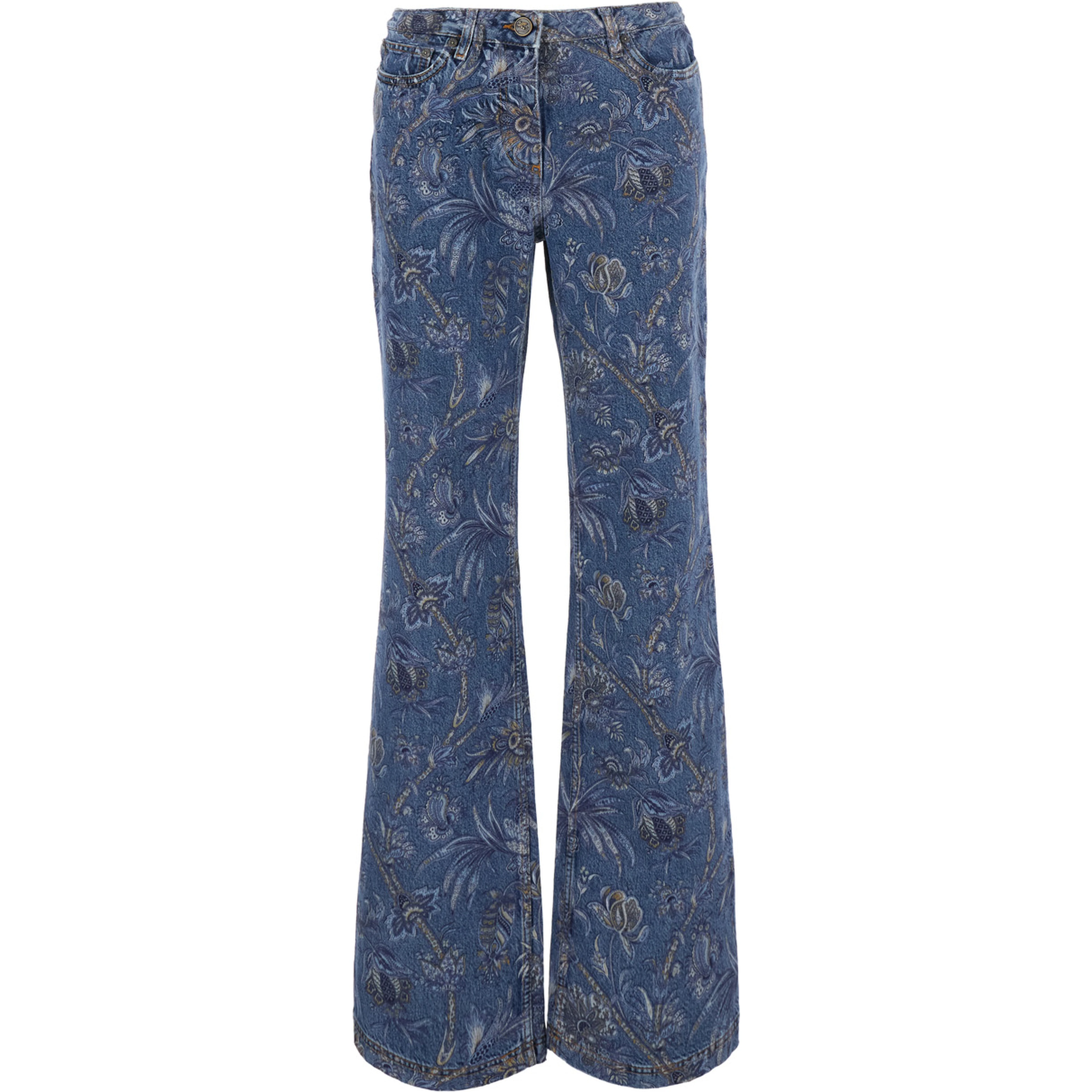 Multicolor Flared Jeans with All-Over Print in Denim for Women