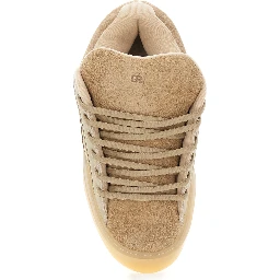 Quad Vamp Beige Sneakers with logo lettering in suede for men