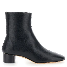 Carole Black Ankle Boots with Medium Block Heel in Leather for Women
