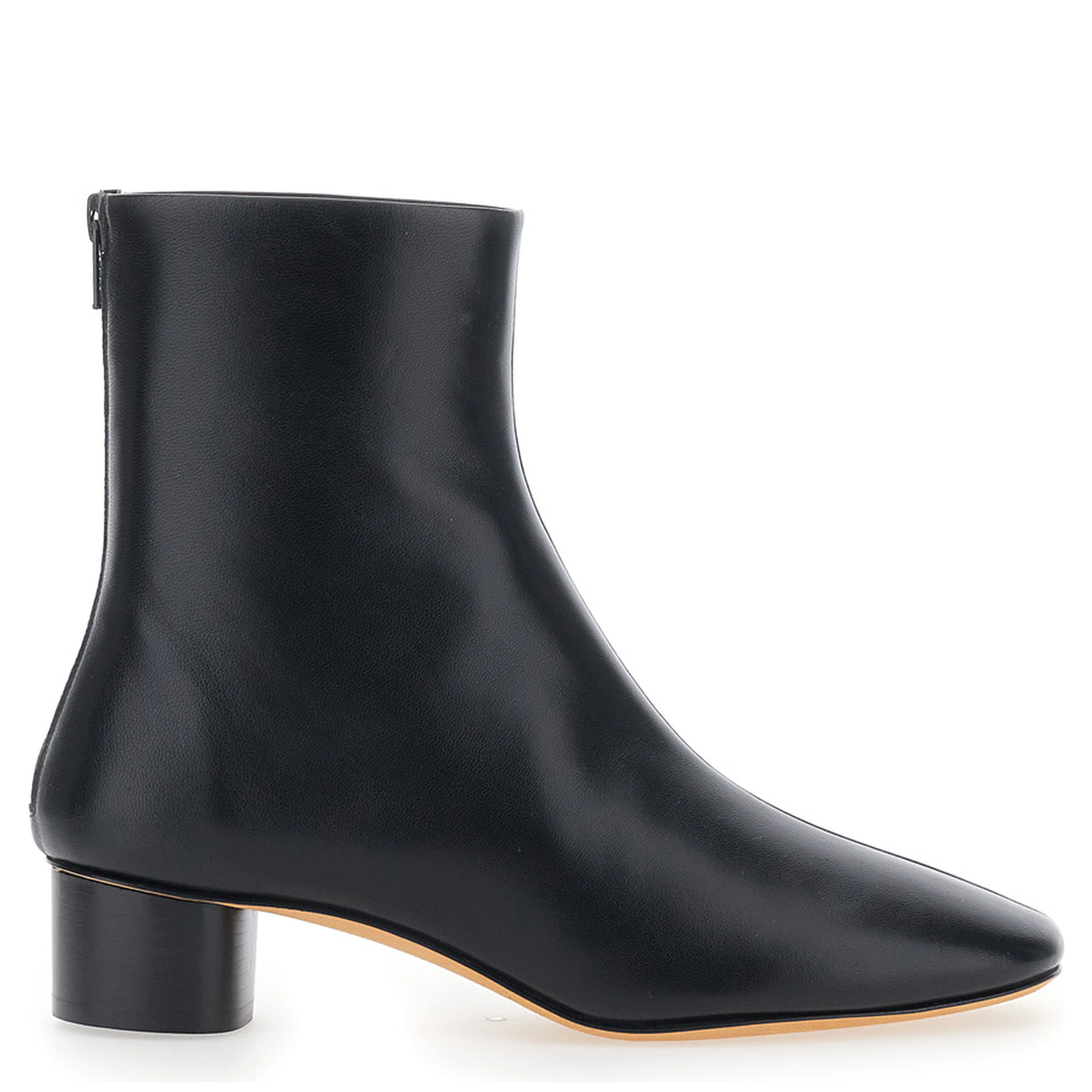 Carole Black Ankle Boots with Medium Block Heel in Leather for Women