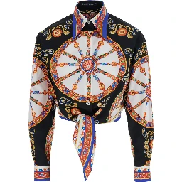 multicolor Shirt with Carretto all-over print in cotton poplin for women