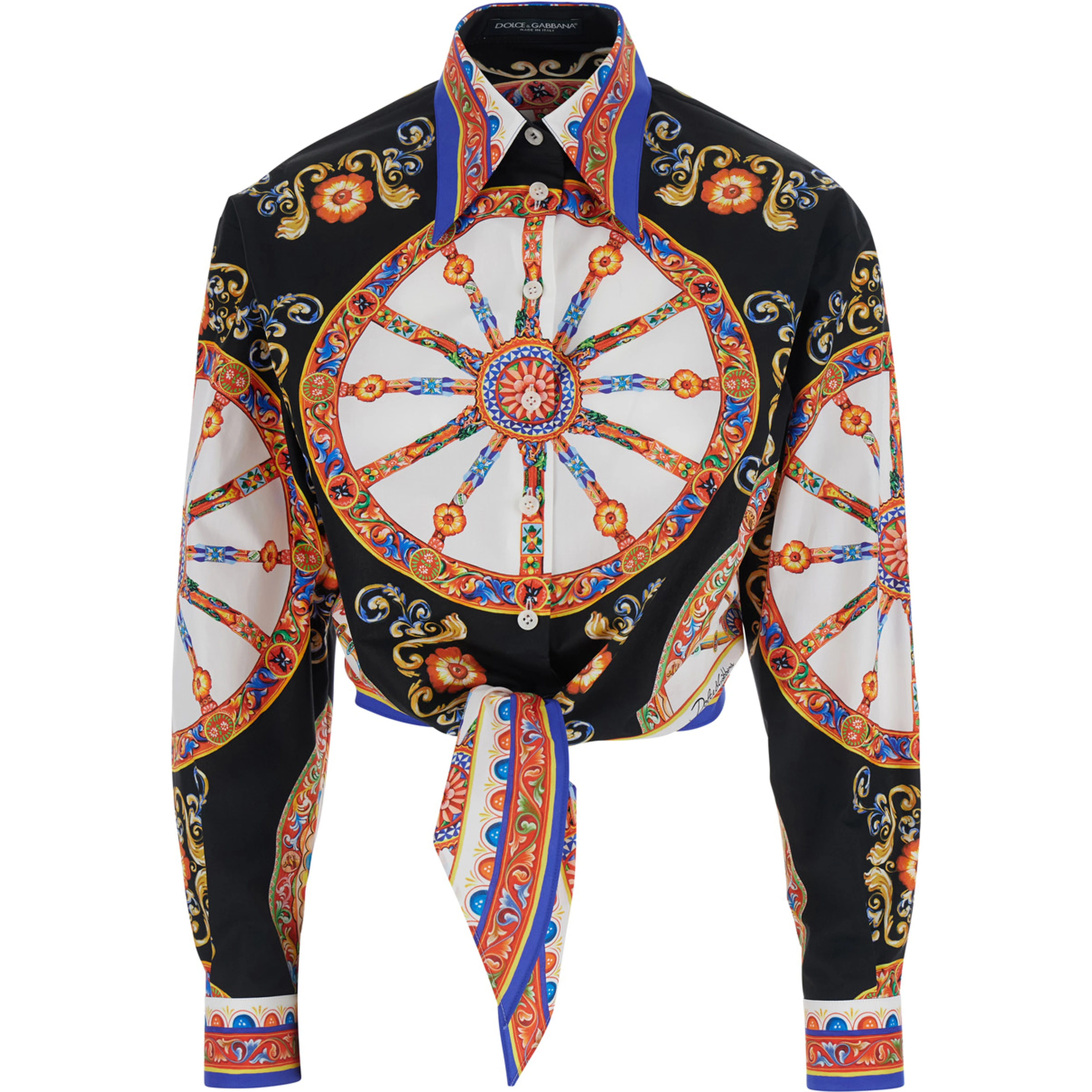 multicolor Shirt with Carretto all-over print in cotton poplin for women