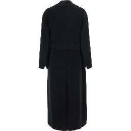 Poldo Black Coat with Notched revers and front belt closure in wool for women