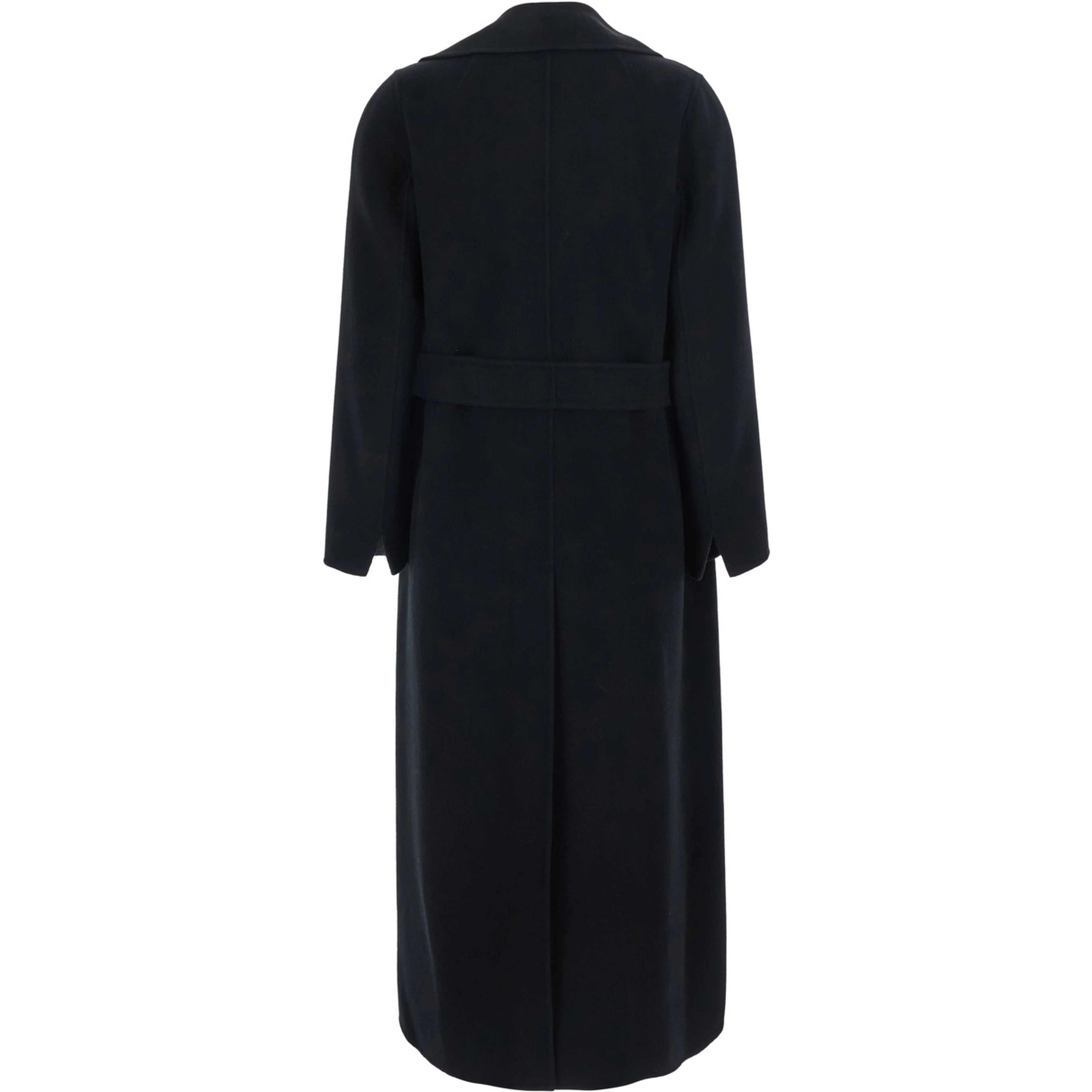 Poldo Black Coat with Notched revers and front belt closure in wool for women