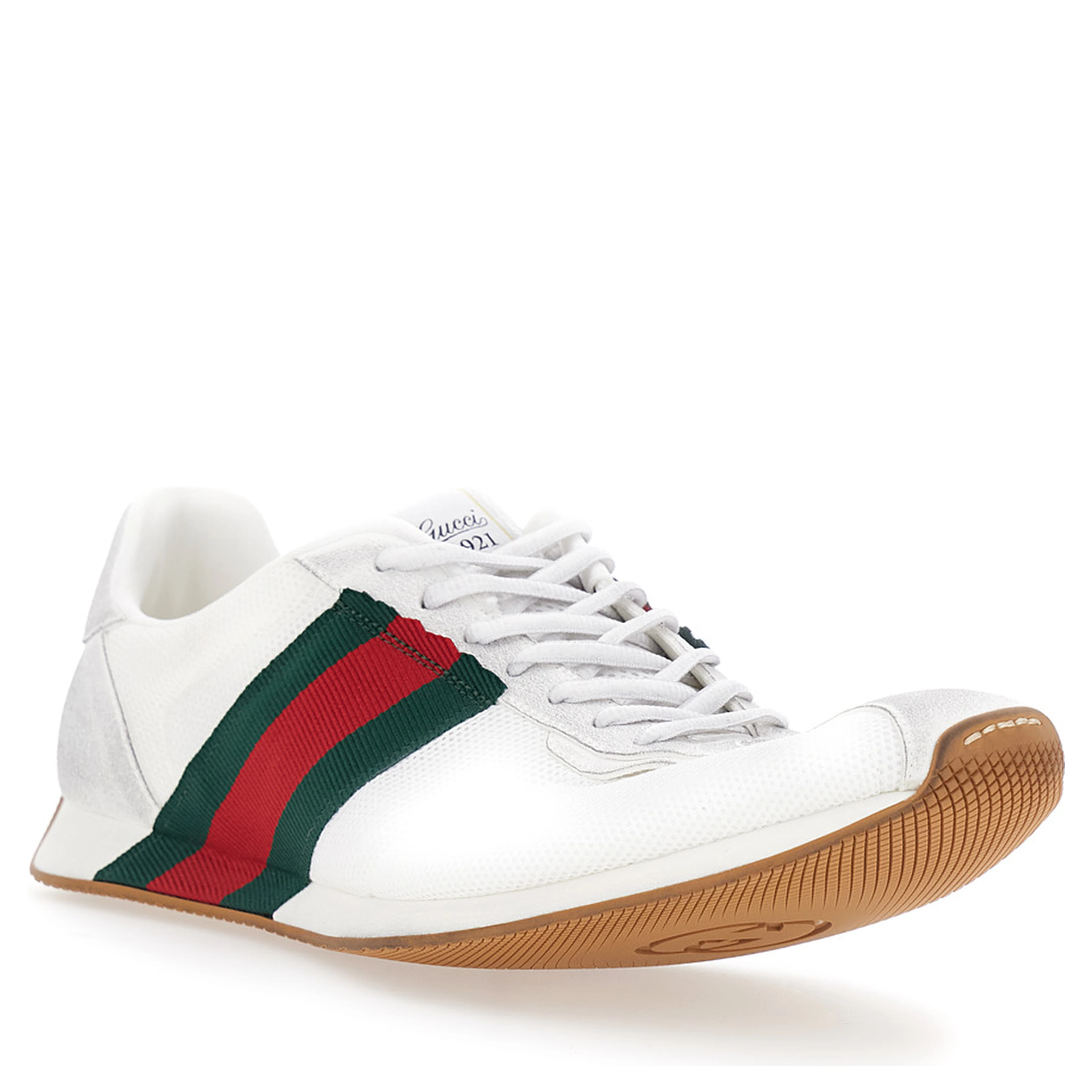 Tempo White Sneakers with raised toe and lateral Web Stripe band in leather and fabric Men