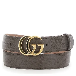Brown Belt with GG Plate on the Front in Leather for Women